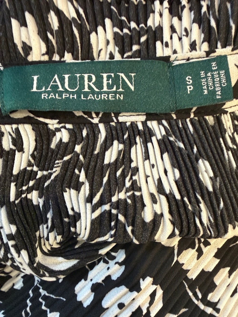 Lauren Ralph Lauren Black and White Floral Tie-Neck Blouse - Picture 2 of 8